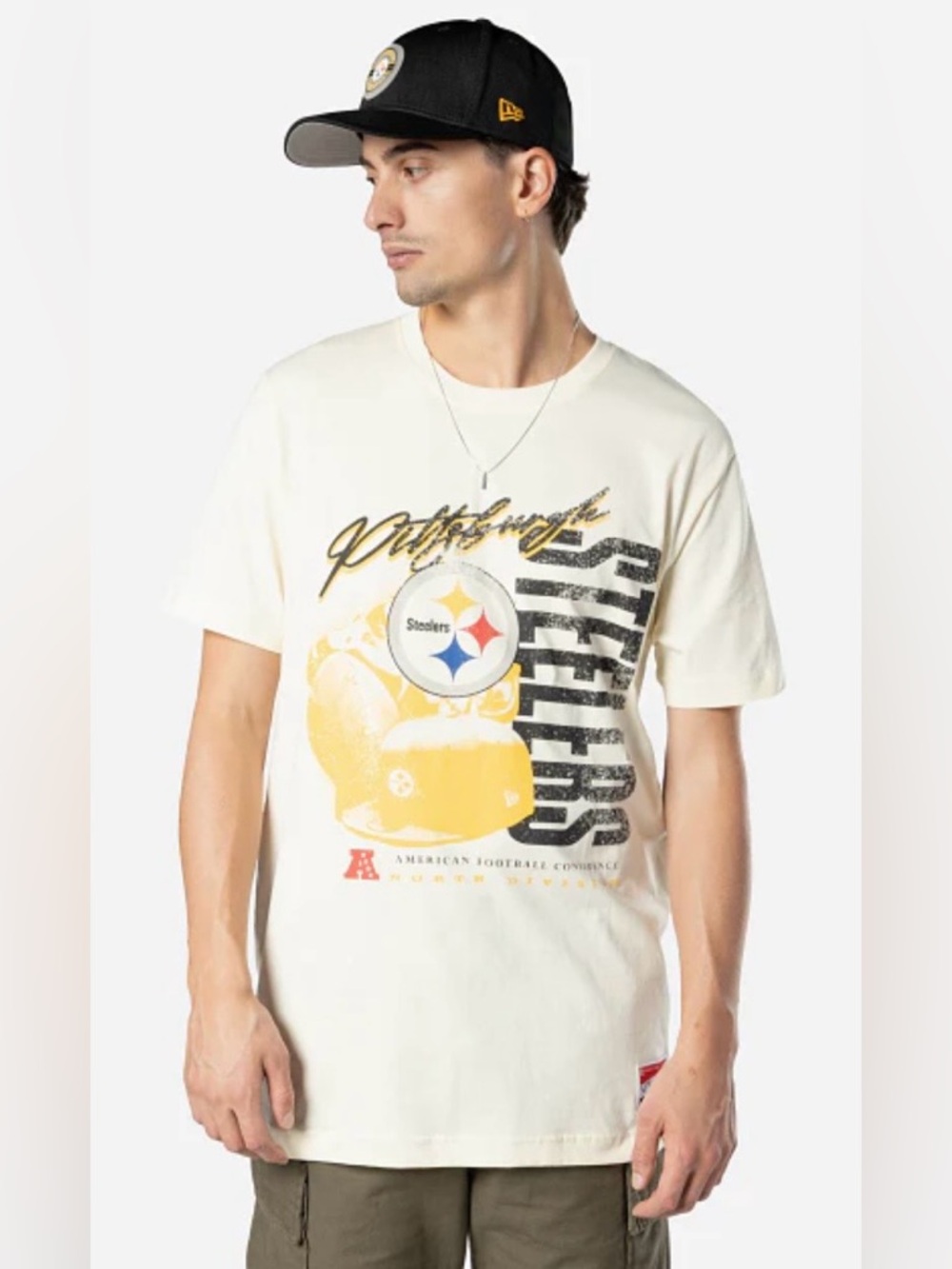 Men’s New Era Cream Pittsburgh Steelers Retro Graphic Tee Size M NWT